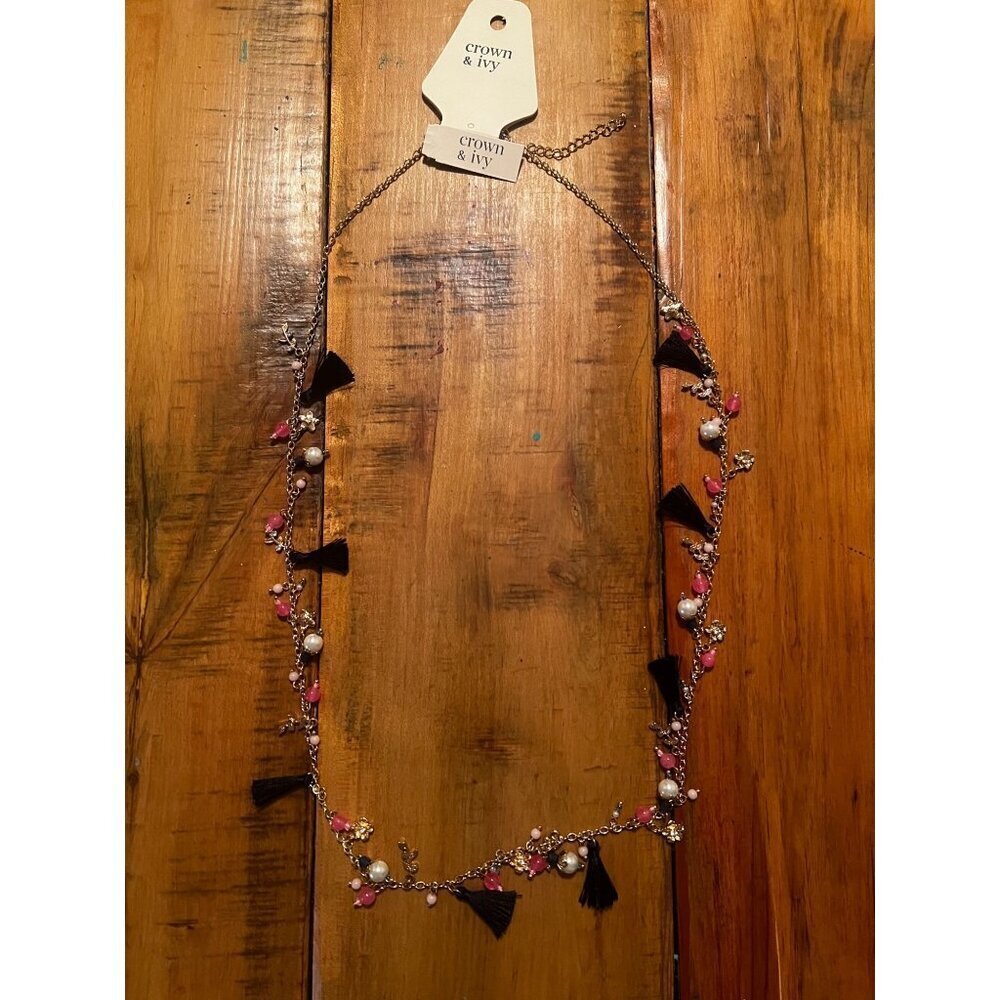 Crown & Ivy Tropic Isle Necklace With Tassels, Beads and Faux Pearls - NEW